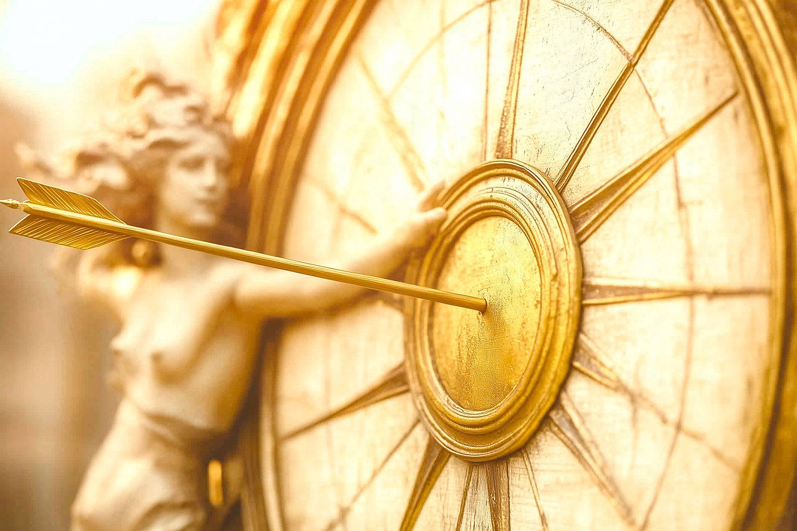 arrow striking center of sundial female nude statue background